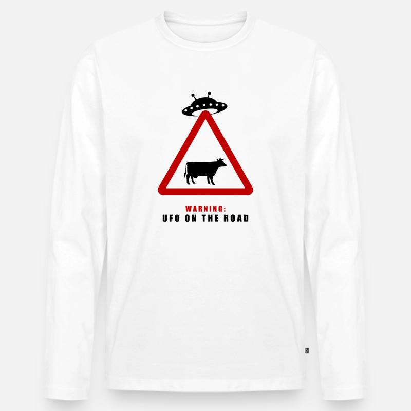 Warnung! UFO auf der Straße! - Männer Premium Bio Langarmshirt - Weiß