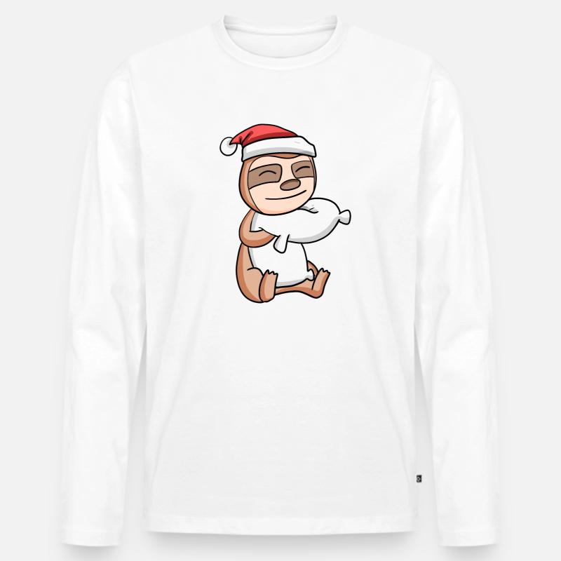 Faultier Niedlich Müde Weihnachten - Männer Premium Bio Langarmshirt - Weiß