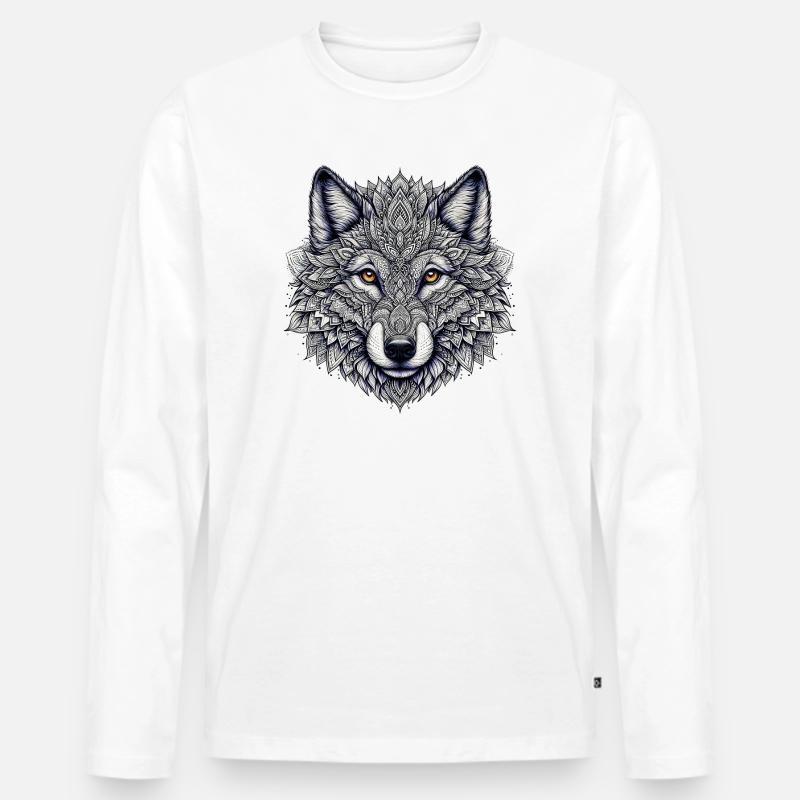Wolf mit Mandalas verziert - Männer Premium Bio Langarmshirt - Weiß