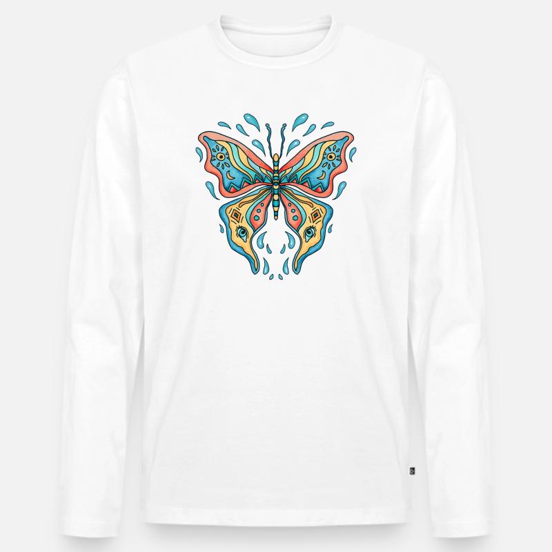 Schmetterling in Wasserfarben - Männer Premium Bio Langarmshirt - Weiß
