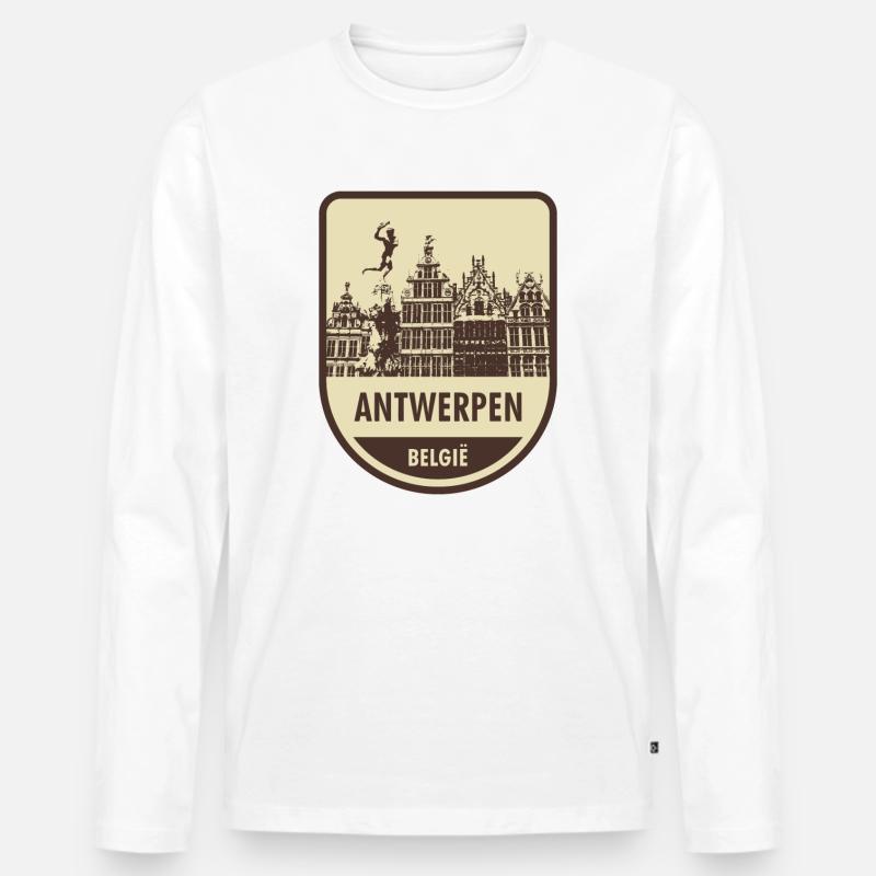 Antwerpen Stadtbild Schild - Männer Premium Bio Langarmshirt - Weiß