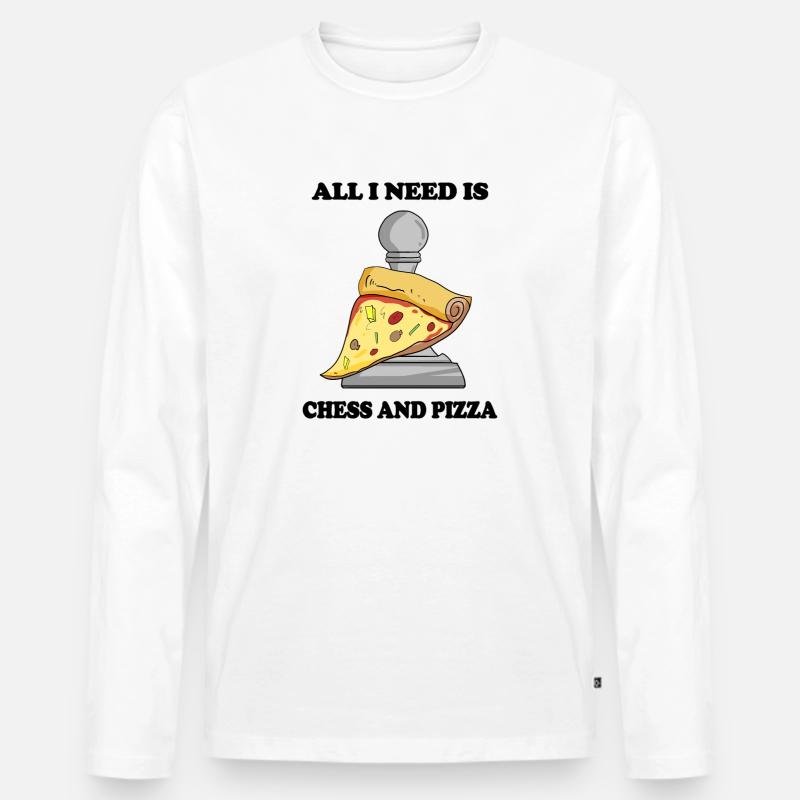 Schach und Pizza - Männer Premium Bio Langarmshirt - Weiß