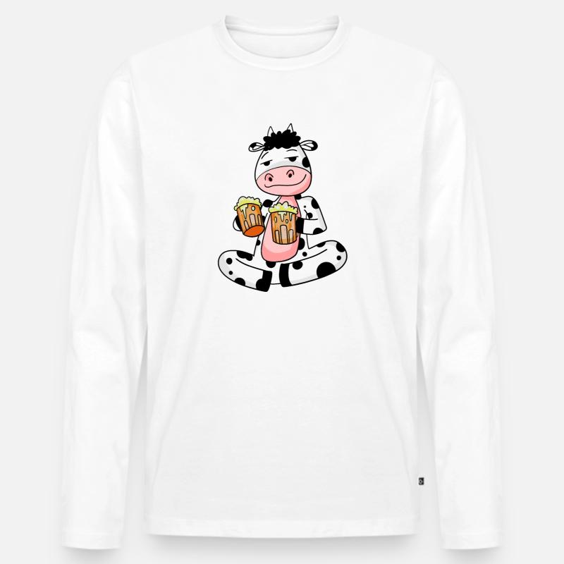 Kuh mit Bier - Männer Premium Bio Langarmshirt - Weiß