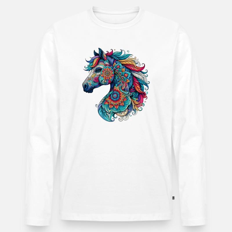 Pferd mit Mandalas verziert - Männer Premium Bio Langarmshirt - Weiß