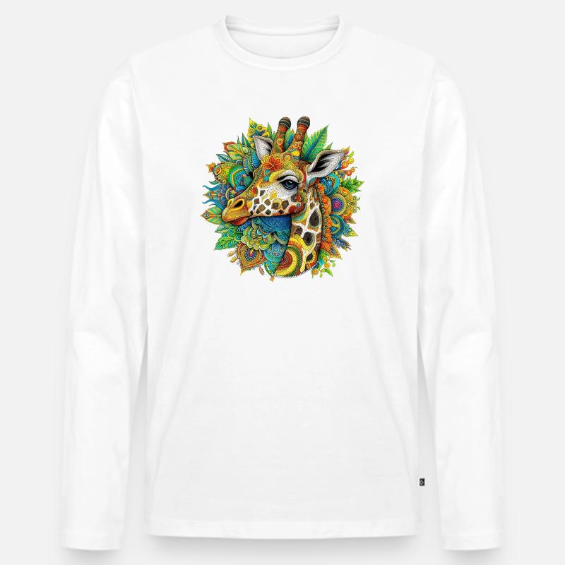 Giraffe mit Mandalas verziert - Männer Premium Bio Langarmshirt - Weiß
