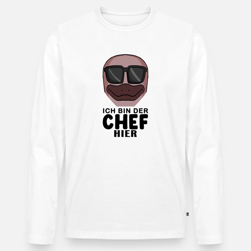 Chef Spruch mit Schnabeltier Motiv - Männer Premium Bio Langarmshirt - Weiß