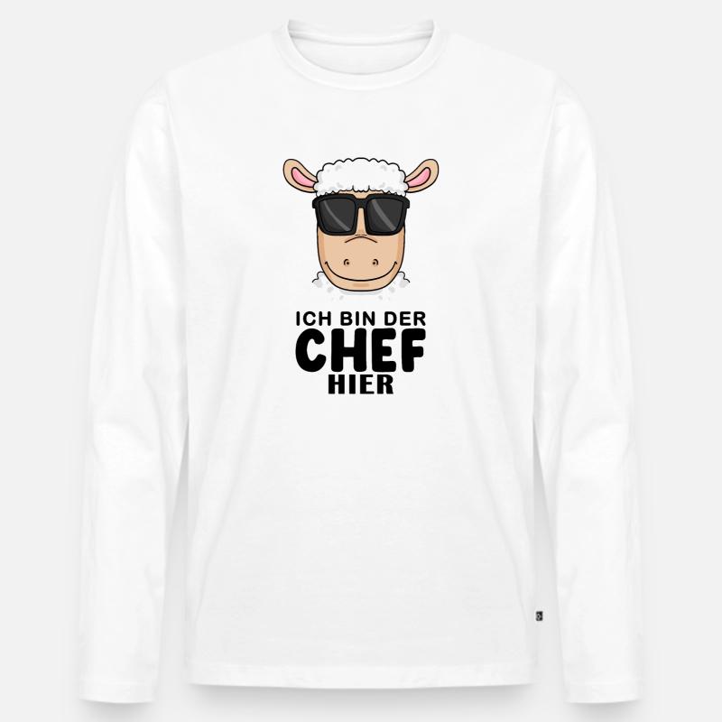 Chef Spruch mit Schaf Motiv - Männer Premium Bio Langarmshirt - Weiß