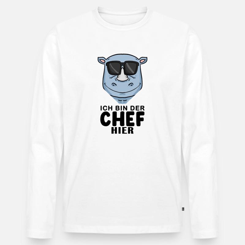 Chef Spruch mit Nashorn Motiv - Männer Premium Bio Langarmshirt - Weiß