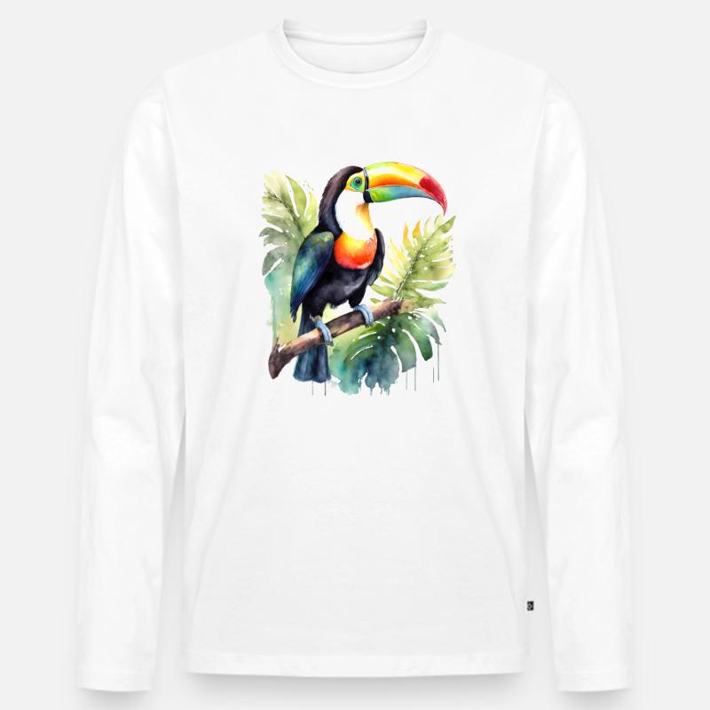 Tukan Aquarell - Männer Premium Bio Langarmshirt - Weiß
