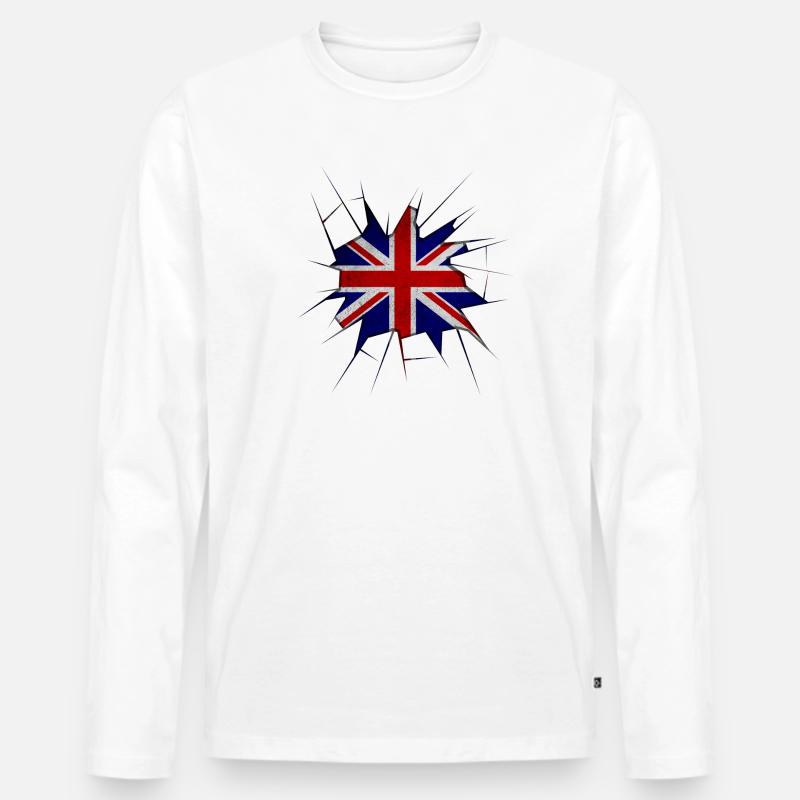 Union Jack Flagge zerbrochenes Glas - Männer Premium Bio Langarmshirt - Weiß