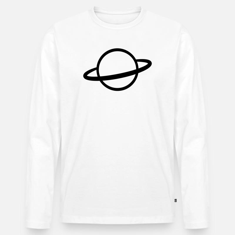 Planet mit Ring Symbol Umriss - Männer Premium Bio Langarmshirt - Weiß