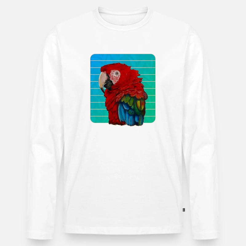 Roter Ara Papagei Gouache Malerei - Männer Premium Bio Langarmshirt - Weiß