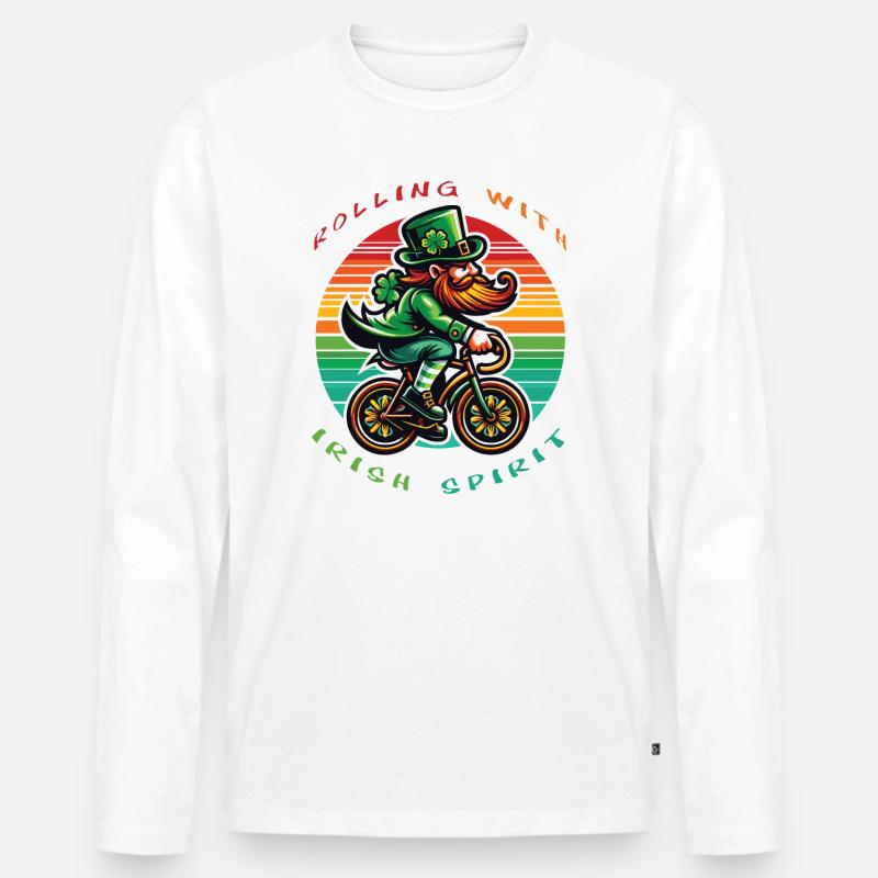 Leprechaun Radfahren St. Patrick's Day - Männer Premium Bio Langarmshirt - Weiß
