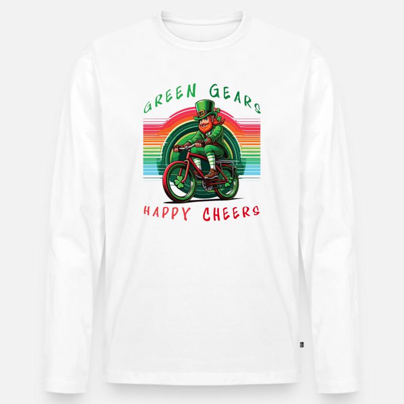 Leprechaun Radfahren St. Patrick's Day Design - Männer Premium Bio Langarmshirt - Weiß