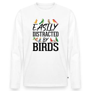 Facilement distrait par les oiseaux - T-shirt manches longues Premium bio Homme - blanc - Devant - Nico (187cm)