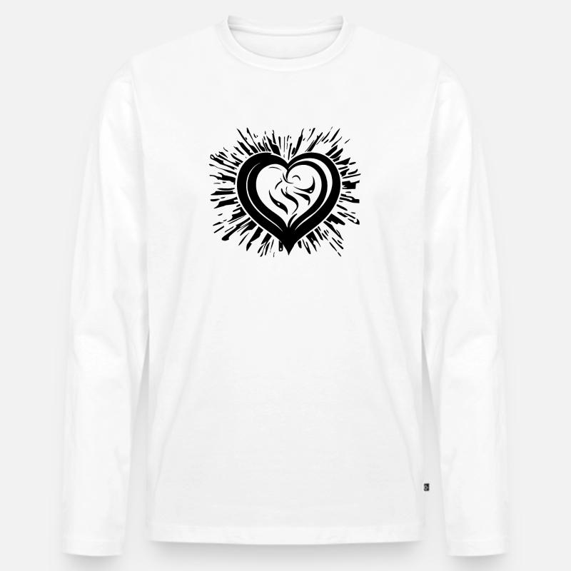 Geschwungenes Herz mit Strahlen - Männer Premium Bio Langarmshirt - Weiß