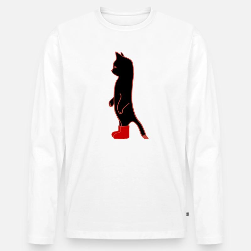 Schwarze Katze mit roten Stiefeln - Männer Premium Bio Langarmshirt - Weiß