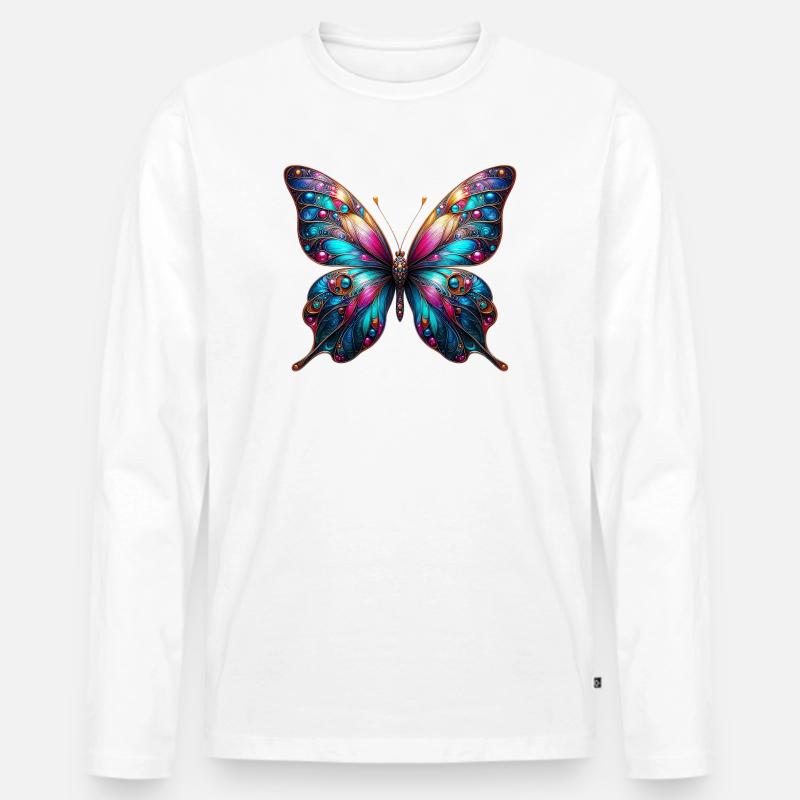 Schmetterling - Männer Premium Bio Langarmshirt - Weiß