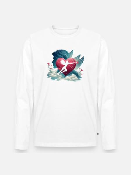 Cupid Archer Heart Artwork - Men's Premium Organic Long Sleeve Shirt - white