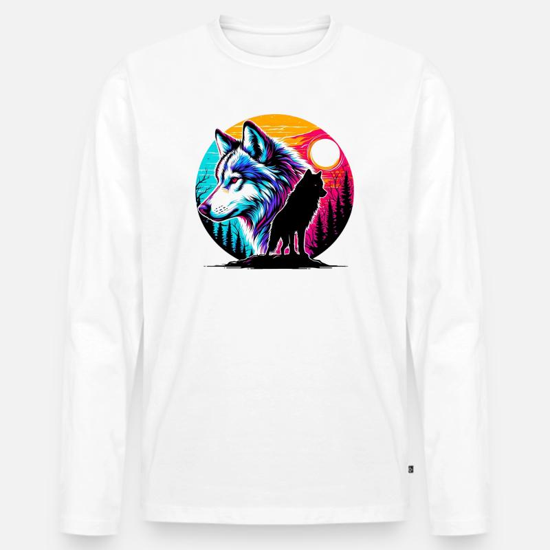 Wolf - Männer Premium Bio Langarmshirt - Weiß