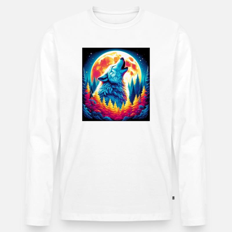 Wolf heult den Mond an - Männer Premium Bio Langarmshirt - Weiß