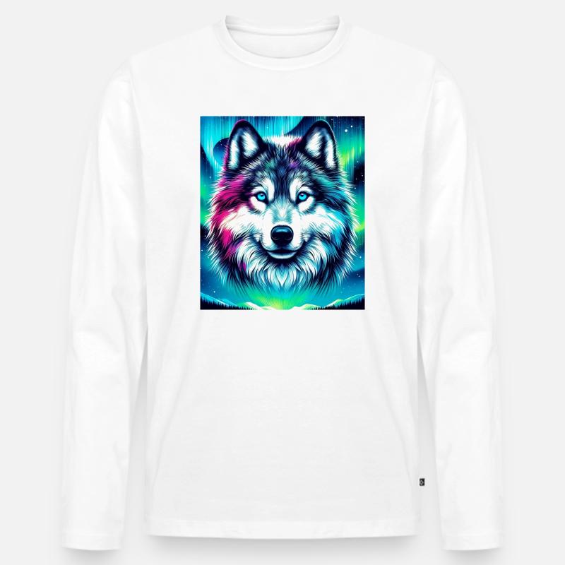 Wolf Husky Hund - Männer Premium Bio Langarmshirt - Weiß