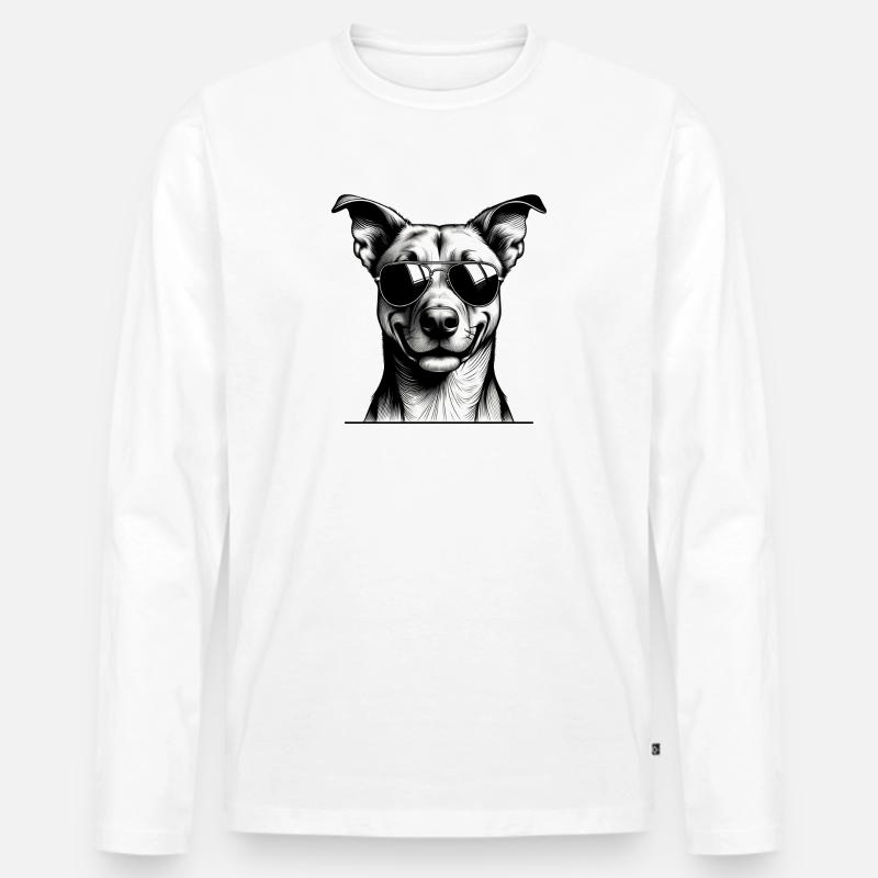 Hund mit Sonnenbrille Linienkunst - Männer Premium Bio Langarmshirt - Weiß