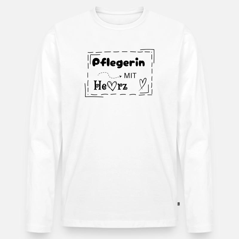 Pflegerin mit Herz - Männer Premium Bio Langarmshirt - Weiß