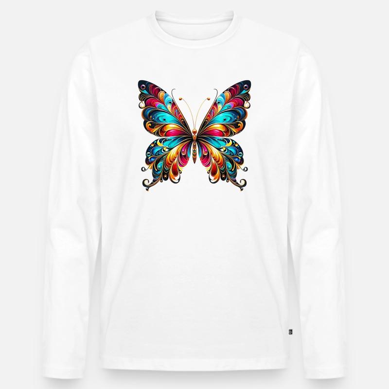 Schmetterling - Männer Premium Bio Langarmshirt - Weiß