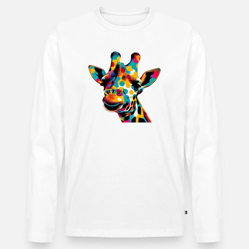 Giraffe Pop Art - Männer Premium Bio Langarmshirt - Weiß