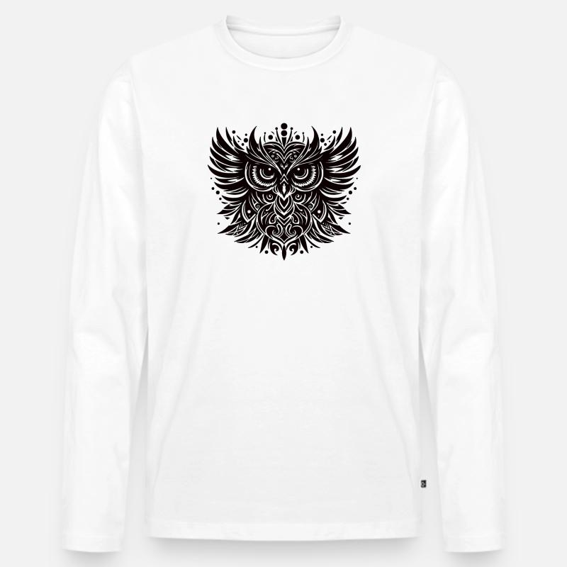 Schwarze Eule - Männer Premium Bio Langarmshirt - Weiß