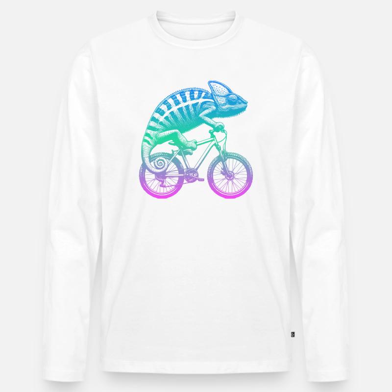 Radfahrendes Chamäleon - Männer Premium Bio Langarmshirt - Weiß