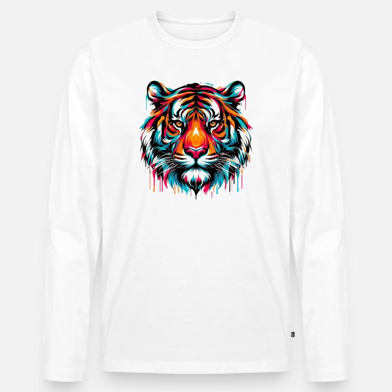 Tiger - Männer Premium Bio Langarmshirt - Weiß