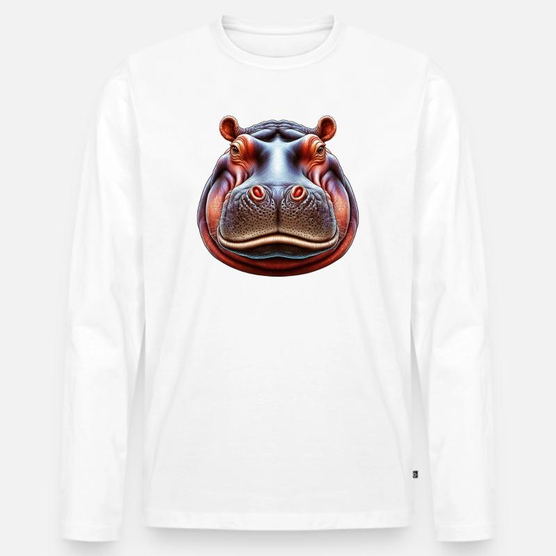 Nilpferd - Männer Premium Bio Langarmshirt - Weiß