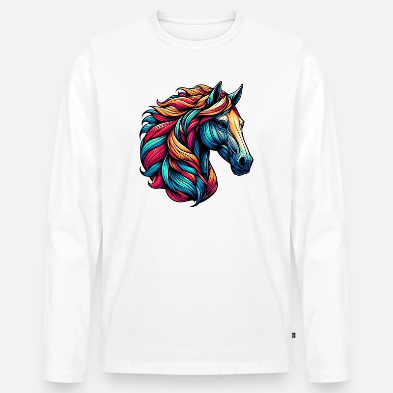 Pferd - Männer Premium Bio Langarmshirt - Weiß