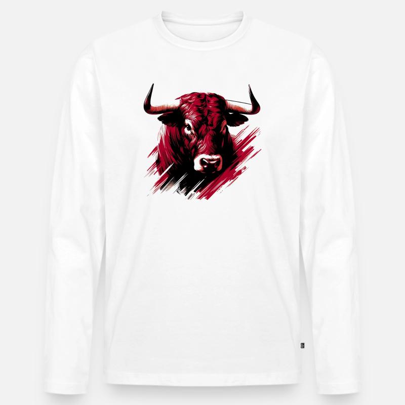 Stier - Männer Premium Bio Langarmshirt - Weiß
