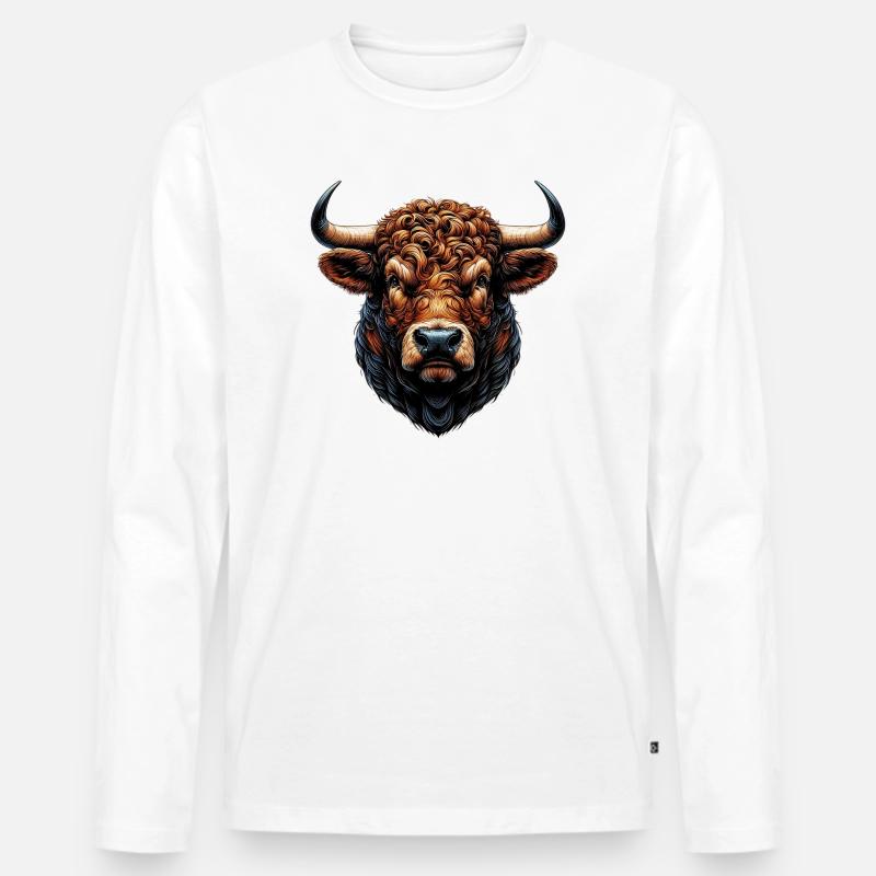 Stier - Männer Premium Bio Langarmshirt - Weiß