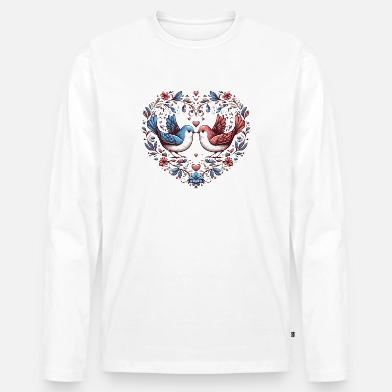 Herz der Tauben im Blumenkranz - Männer Premium Bio Langarmshirt - Weiß