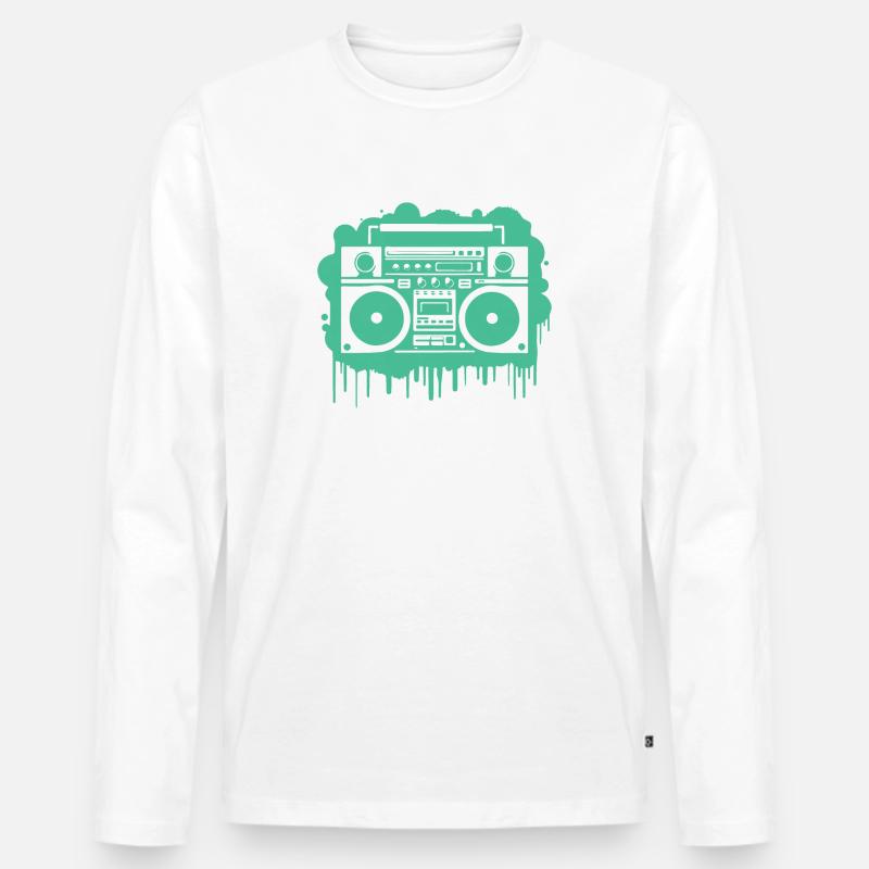 Cyan Ghettoblaster (durchsichtig) - Männer Premium Bio Langarmshirt - Weiß