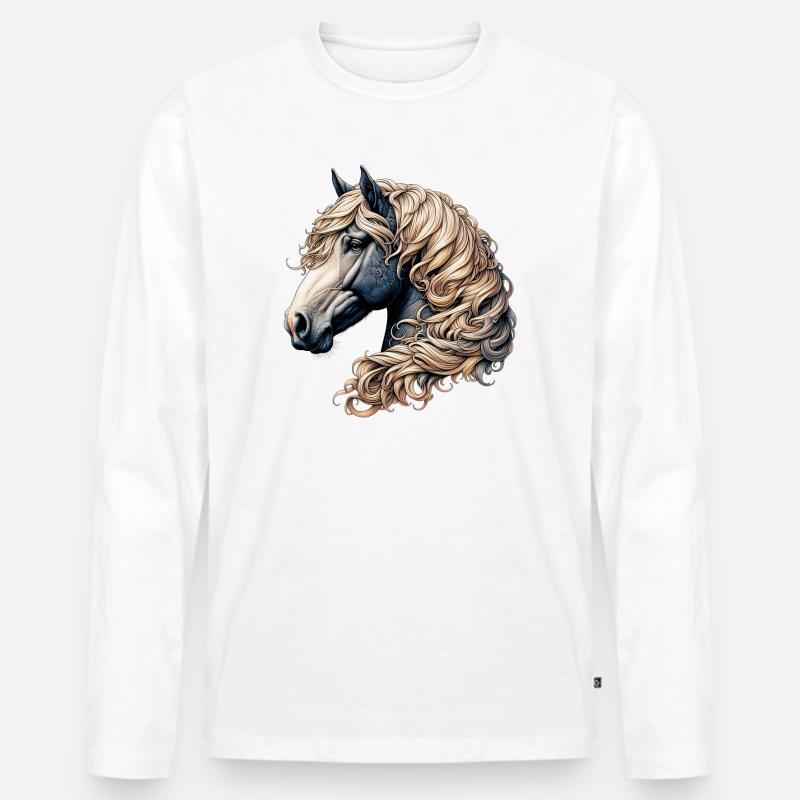 Pferd - Männer Premium Bio Langarmshirt - Weiß