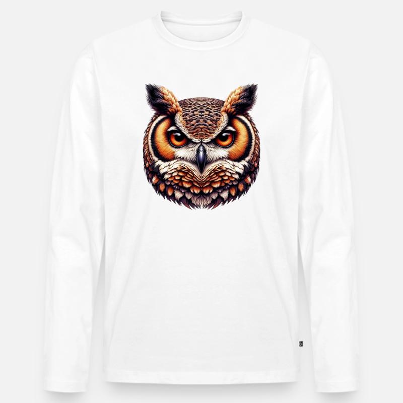 Eule - Männer Premium Bio Langarmshirt - Weiß