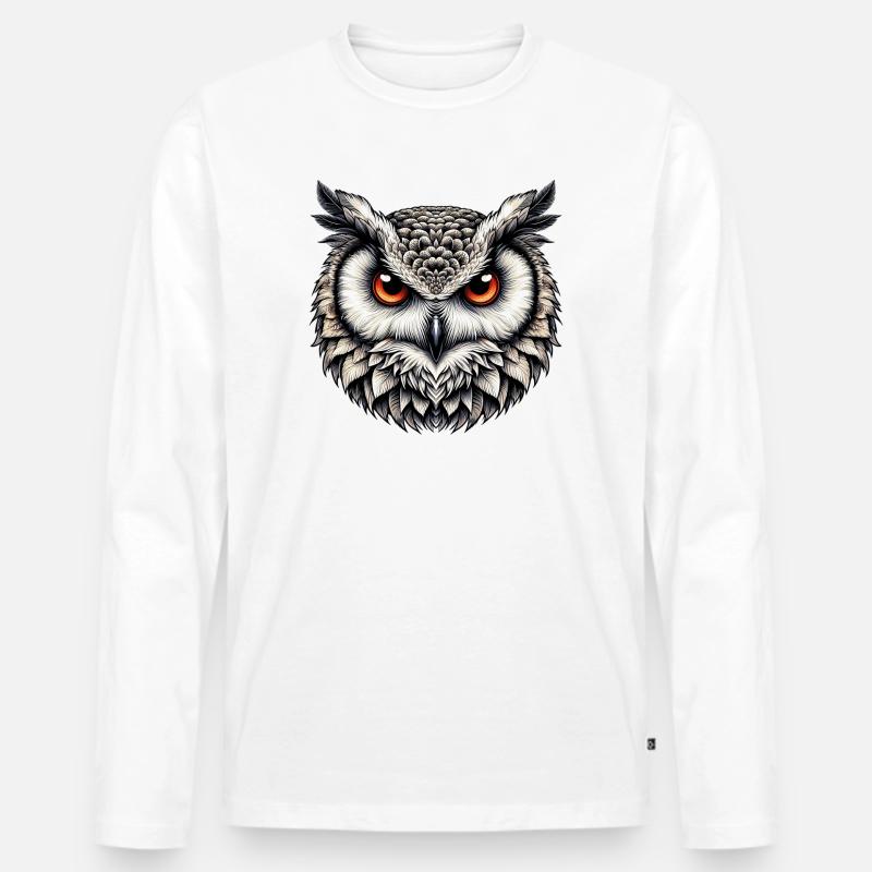 Eule - Männer Premium Bio Langarmshirt - Weiß