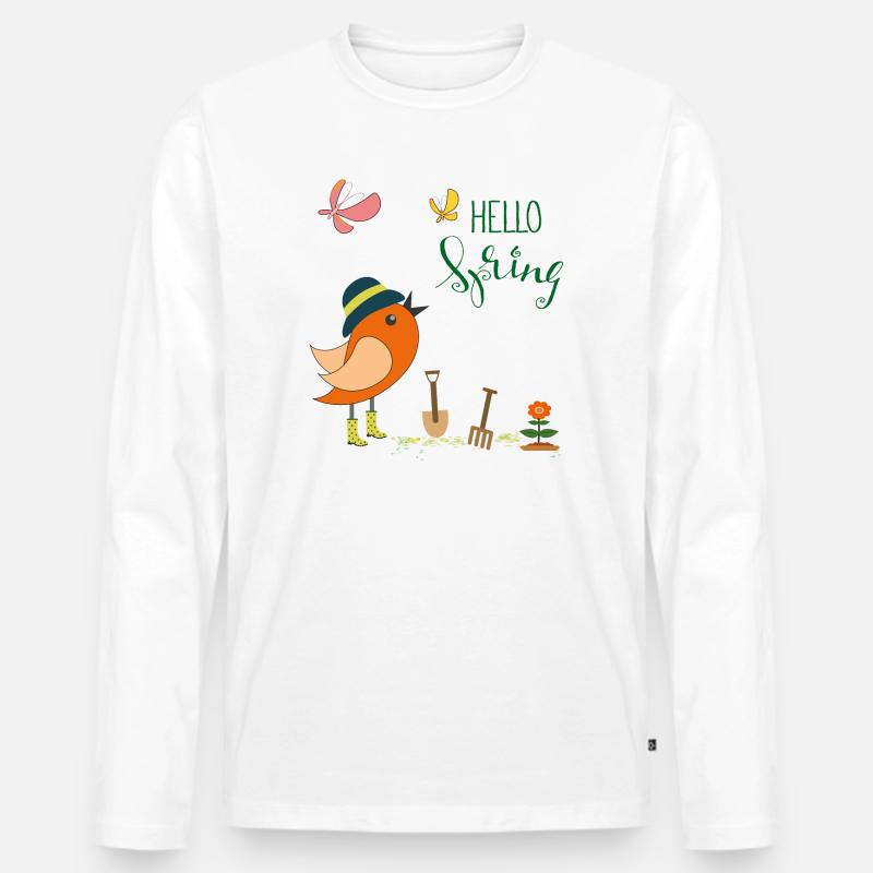 Hello Spring Garten - Männer Premium Bio Langarmshirt - Weiß