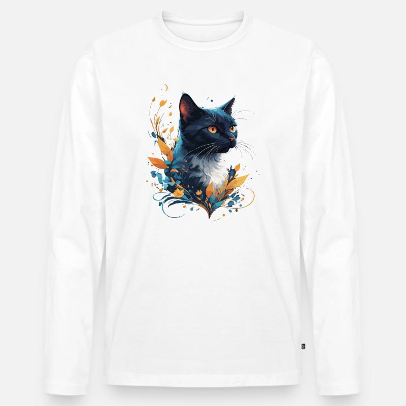 Bunte Katze - Männer Premium Bio Langarmshirt - Weiß