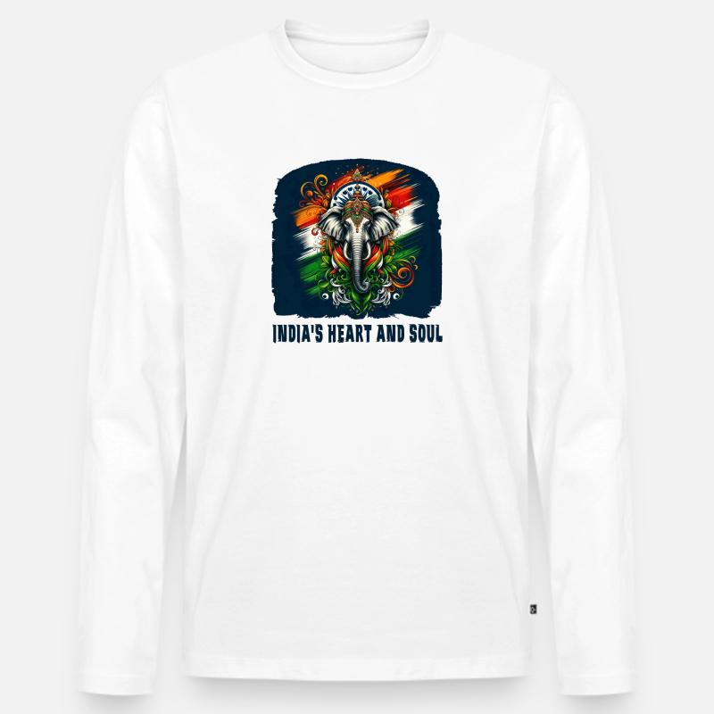 Indien Elefant mit Nationalflagge - Männer Premium Bio Langarmshirt - Weiß