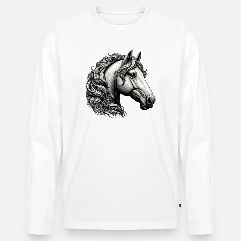 Pferd - Männer Premium Bio Langarmshirt - Weiß