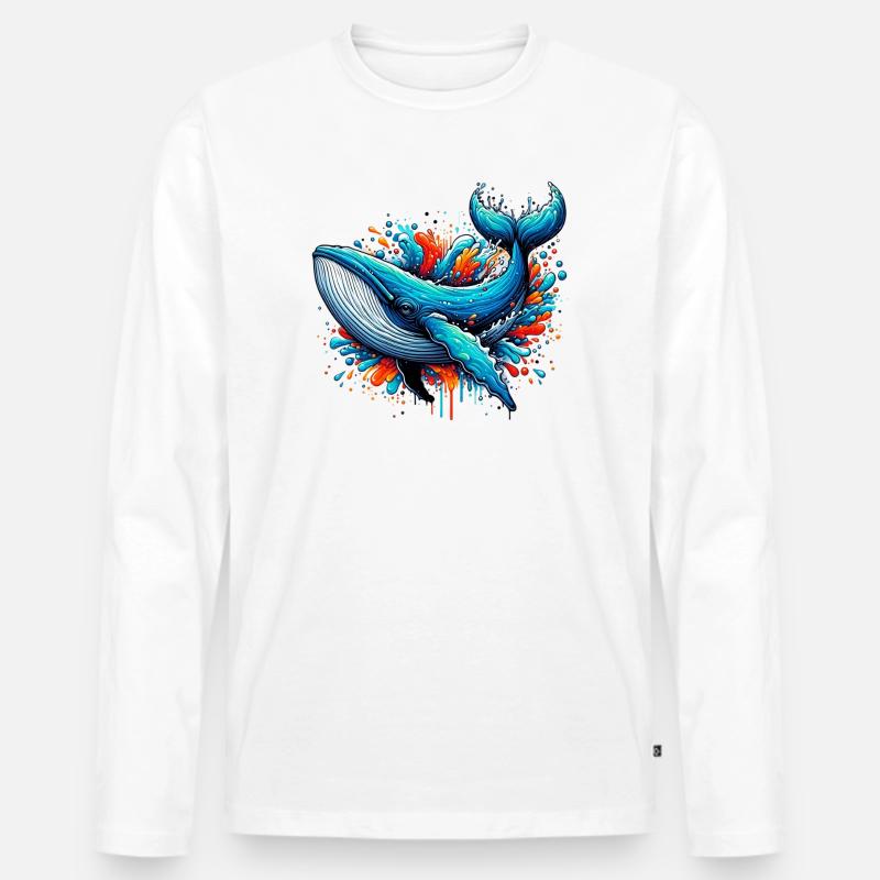 Wal - Männer Premium Bio Langarmshirt - Weiß