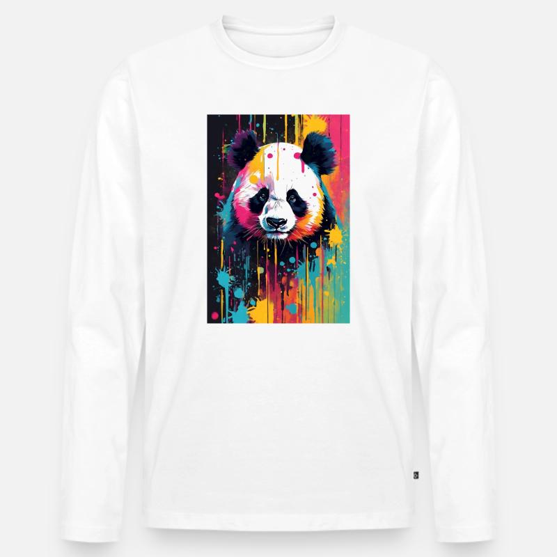 Panda Farbexplosion - Männer Premium Bio Langarmshirt - Weiß