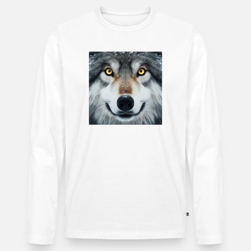 Der Blick des Wolfes - Männer Premium Bio Langarmshirt - Weiß