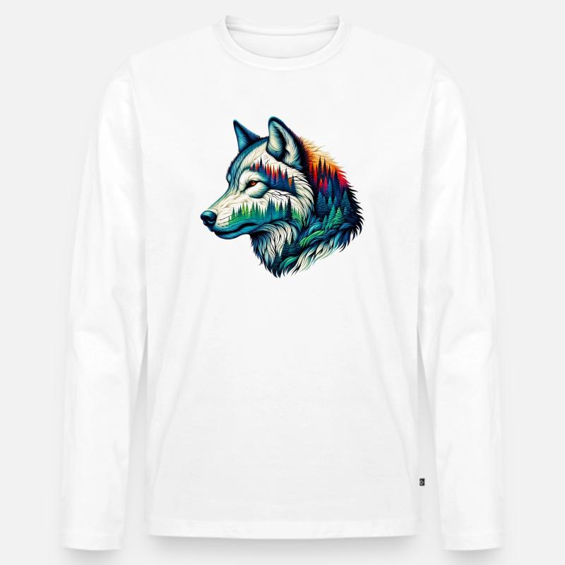 Wolf - Männer Premium Bio Langarmshirt - Weiß